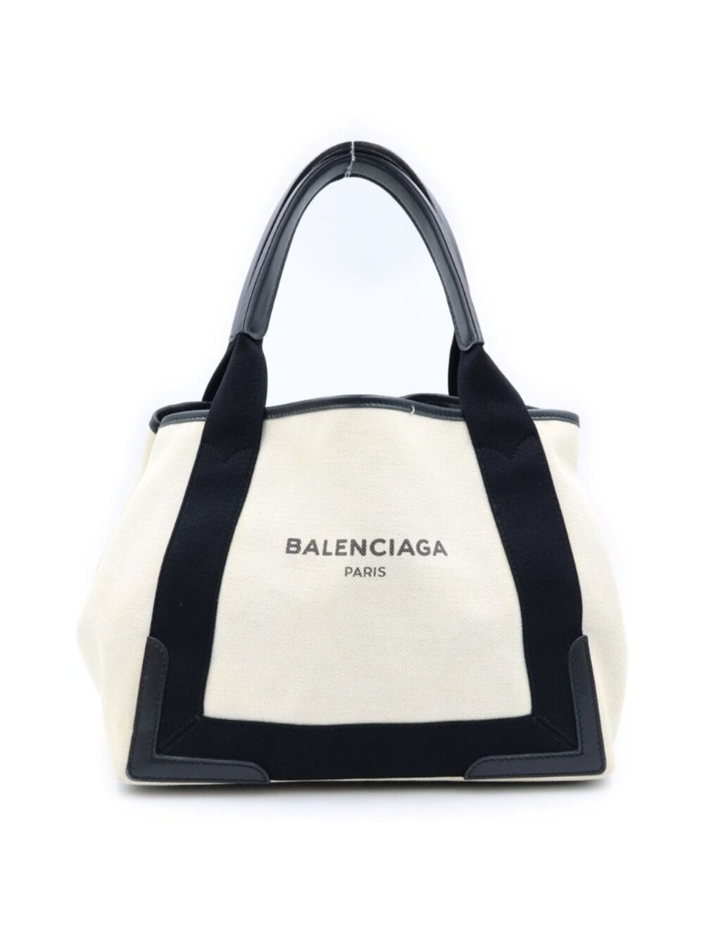 Balenciaga Navy Cabas S Canvas Leather Tote Black Ivory